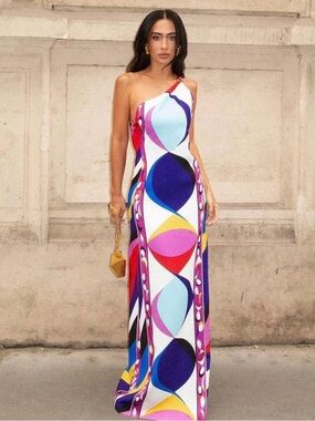 Emilio Pucci - Pesci print One-Shoulder Gown - size 46 NWT